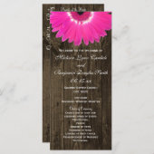 Rustic Wood Hot Pink Gerber Daisy Hochzeitsprogram Programm (Vorne/Hinten)
