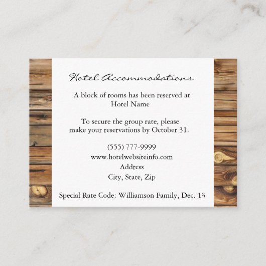 Rustic Wood Hotel Unterkunftskarten Begleitkarte (Vorderseite)