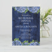 Rustic Wood Hydrangeas Hochzeitsessen Probe Einladung (Stehend Vorderseite)
