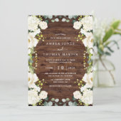 Rustic Wood Ivory White Floral Elegant Wedding  Einladung (Stehend Vorderseite)