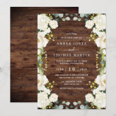 Rustic Wood Ivory White Floral Elegant Wedding  Einladung (Vorne/Hinten)