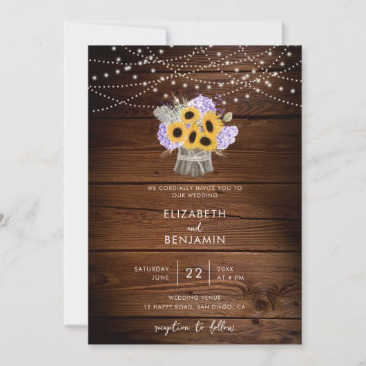 Rustic Wood Jar Sonnenblume Hydrangea Moderne Hoch Einladung (Vorderseite)