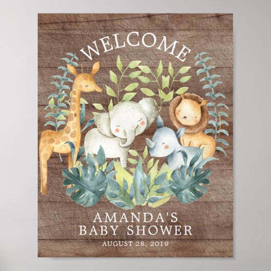 Rustic Wood Jungle Welcome Baby Shower Poster (Vorne)