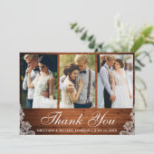 Rustic Wood Lace 3 Foto Wedding Vielen Dank Dankeskarte (Stehend Vorderseite)