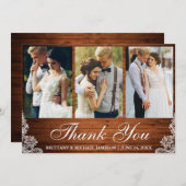 Rustic Wood Lace 3 Foto Wedding Vielen Dank Dankeskarte (Vorne/Hinten)