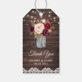Rustic Wood Lace Blush Burgundy Mason Jar Geschenk Geschenkanhänger