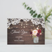 Rustic Wood Lace Blush Mason Jar Wedding Vielen Da Dankeskarte (Stehend Vorderseite)