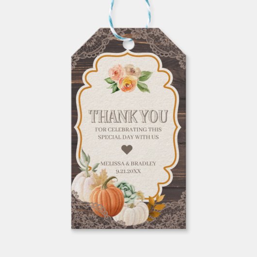 Rustic Wood Lace Fall Vielen Dank für Ihre Unterst Geschenkanhänger (Vorderseite)