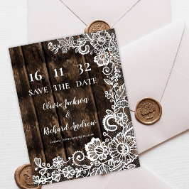 Rustic Wood Lace Floral Wedding Save the Date Postkarte