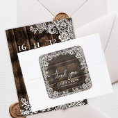 Rustic Wood Lace Floral Wedding Thank You Quadratischer Aufkleber