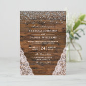 Rustic Wood Lace Glitzer Confetti Wedite Einladung (Stehend Vorderseite)