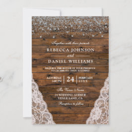 Rustic Wood Lace Glitzer Confetti Wedite Einladung