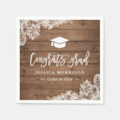 Rustic Wood Lace Glückwunschs Grad Graduation Part Serviette (Vorderseite)