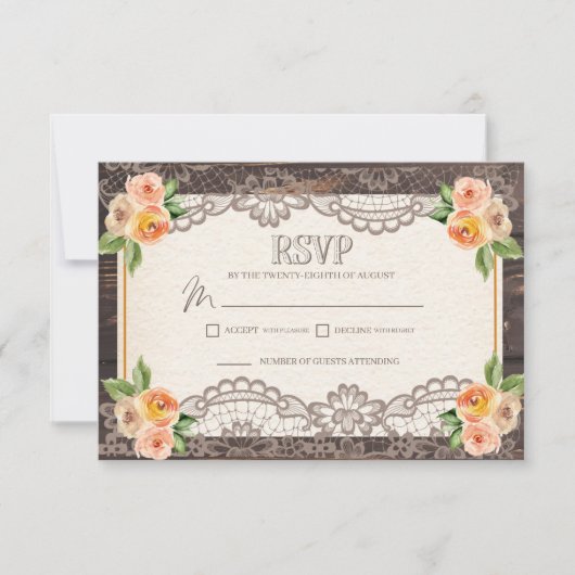 Rustic Wood Lace Hochzeit im Herbst UAWG Umschließ RSVP Karte (Vorderseite)