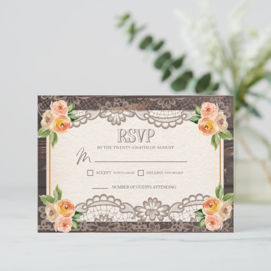 Rustic Wood Lace Hochzeit im Herbst UAWG Umschließ RSVP Karte (Stehend Vorderseite)