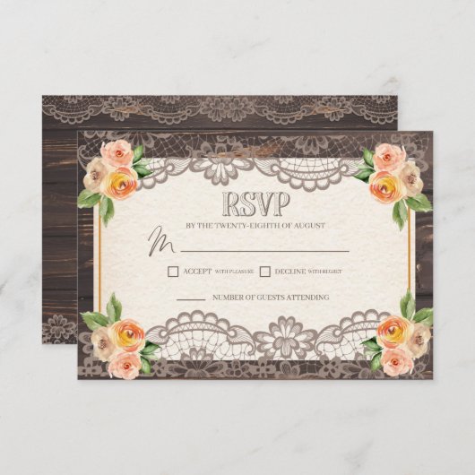 Rustic Wood Lace Hochzeit im Herbst UAWG Umschließ RSVP Karte (Vorne/Hinten)