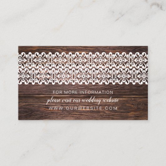 Rustic Wood + Lace Hochzeit Website info card Begleitkarte (Vorderseite)