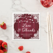 Rustic Wood Lace Liebe und Dank an Burgundy Weddin Serviette (Beispiel)
