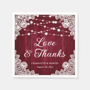 Rustic Wood Lace Liebe und Dank an Burgundy Weddin Serviette