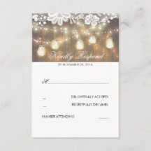 Rustic Wood Lace Mason Jar Lights Wedding RSVP