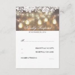 Rustic Wood Lace Mason Jar Lights Wedding RSVP Karte