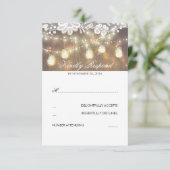 Rustic Wood Lace Mason Jar Lights Wedding RSVP Karte (Stehend Vorderseite)