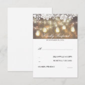 Rustic Wood Lace Mason Jar Lights Wedding RSVP Karte (Vorne/Hinten)