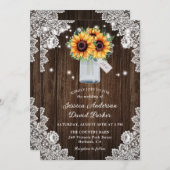 Rustic Wood Lace Mason Jar Sonnenblume Hochzeit Einladung (Vorne/Hinten)