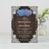 Rustic Wood Lace Purple and Blue Floral Wedding Einladung (Stehend Vorderseite)