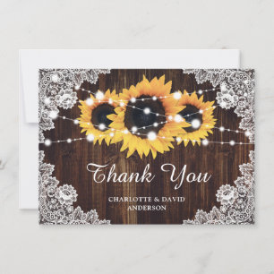 Rustic Wood Lace Sonnenblume Hochzeit Danke Karte
