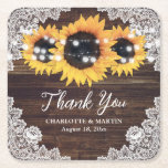 Rustic Wood Lace Sunflower Wedding Thank You Rechteckiger Pappuntersetzer<br><div class="desc">These sunflower paper coasters are ideal for a rustic-themed wedding party inspired by sunflower flowers. You can use these as wedding favors or table decoration.</div>