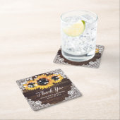 Rustic Wood Lace Sunflower Wedding Vielen Dank Rechteckiger Pappuntersetzer (Vor Ort)