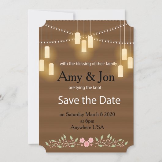 Rustic Wood Lantern Boho Wedding Save The Date (Vorderseite)