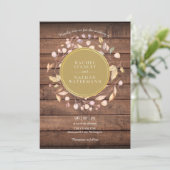 Rustic Wood Laurel Garland Gold Wedding Einladung (Stehend Vorderseite)