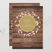 Rustic Wood Laurel Garland Gold Wedding Einladung (Vorne/Hinten)