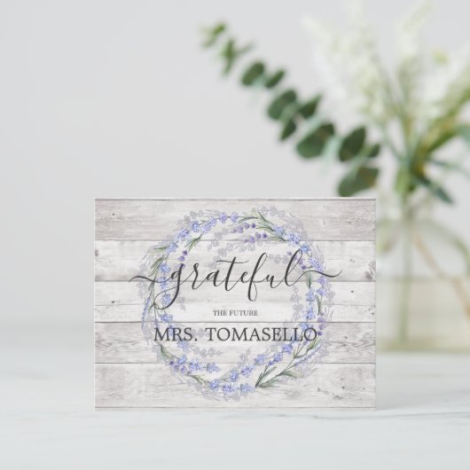 Rustic Wood Lavender Brautparty Vielen Dank Postkarte (Stehend Vorderseite)