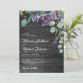 Rustic Wood Lavender Eucalyptus QR Code Wedding Einladung (Stehend Vorderseite)