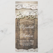 Rustic Wood Liebe Rope Burlap Lace Wedding Program Programm (Vorderseite)