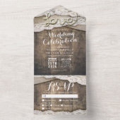 Rustic Wood Liebe Rope Burlap Lace Wedding RSVP All In One Einladung (Innen Boden)