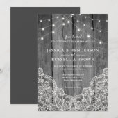 Rustic Wood Light Lace B&W Wedding Einladung (Vorne/Hinten)