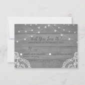 Rustic Wood Light Lace Wedding RSVP Card (Vorderseite)