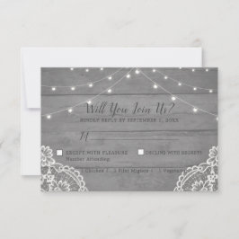Rustic Wood Light Lace Wedding RSVP Card Karte