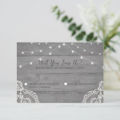 Rustic Wood Light Lace Wedding RSVP Card Karte (Stehend Vorderseite)