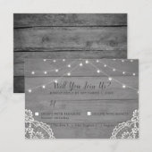 Rustic Wood Light Lace Wedding RSVP Card Karte (Vorne/Hinten)