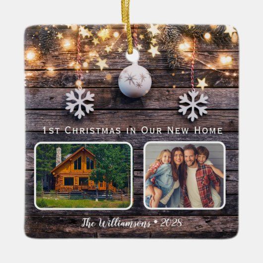 Rustic Wood Lights 2 Foto Neue Zuhause Keramikornament (Vorderseite)