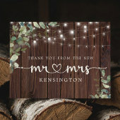 Rustic Wood Lights Eucalyptus New Mr. Mrs. Postkarte