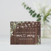 Rustic Wood Lights Eucalyptus New Mr. Mrs. Postkarte (Stehend Vorderseite)