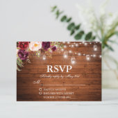 Rustic Wood Lights Jars Floral Wedding RSVP (Stehend Vorderseite)