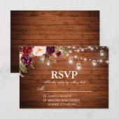 Rustic Wood Lights Jars Floral Wedding RSVP Karte (Vorne/Hinten)