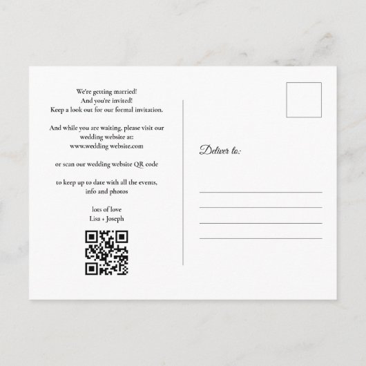 Rustic Wood Lights Kalender QR Code Save the Date Ankündigungspostkarte (Rückseite)